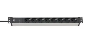 Brennenstuhl Alu-Line 19" černá/stříbrná / Napájecí lišta / 8x zásuvka / 2 m / přepěťová ochrana (1390007308)