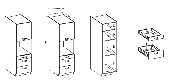 Vysoká skříňka pro vestavnou troubu 60 DPS-210 3S 1F - Premium Box Barva korpusu: Šedá, Barva dvířek: Šedý lesk (Šedá)