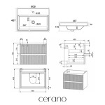 CERANO - Koupelnová skříňka Carole - bílá matná rýhovaná + keramické umyvadlo Viano - bílá lesklá - 60,9x53x46,7 CER-941487
