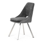 Židle jídelní, šedá látka, kovové nohy, broušená nerez.