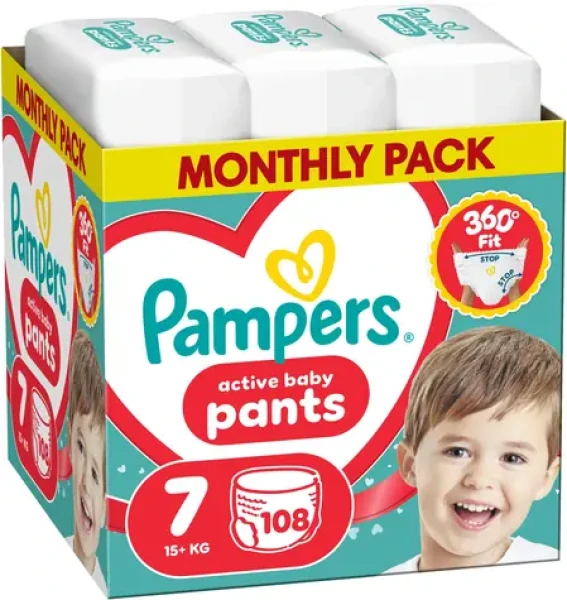 Pampers Active Baby (108 ks) / Plenkové kalhotky / Velikost 7 (15+ kg)