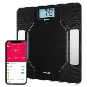 SENCOR SBS 8002BK černá / Osobní váha / / Tvrzené sklo / LCD / 180 kg / kg / 4x AAA (8590669327850)