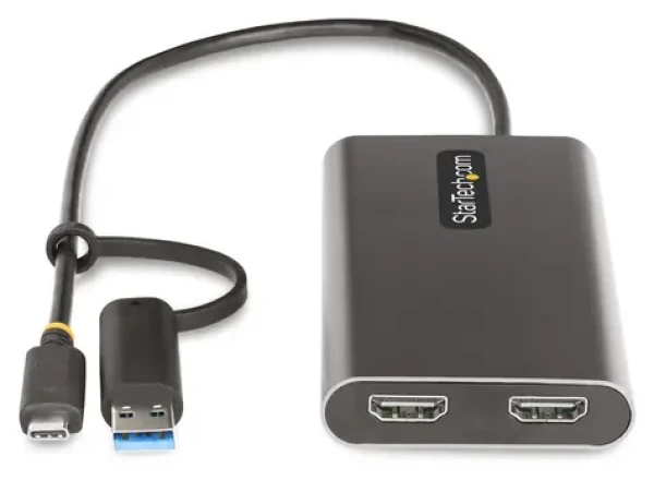 StarTech adaptér USB-C na 2x HDMI šedá / Adaptér / 4K UHD / 5.1 kanálů / Hliníkové tělo (109B-USBC-HDMI)