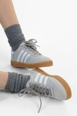 Shoeberry Women's Gazellyn Grey-White Striped Flat Sneakers