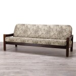 Bielastické potahy MARMO béžové trojkřeslo s dřevěnými rukojeťmi (š. 150 - 200 cm)