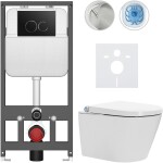 CERANO - Závěsné WC s bidetem Basic/Cronus Standard - bílá lesklá - WC tlačítko Dualo/Černá - závěsné - předstěnová instalace - 59,3x38,4 CER-8050BD86428