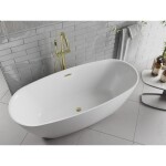 MEXEN/S - Luvo Slim volně stojící vana 170 x 75, bílá, sifon a přepad zlatá 52801707500-50