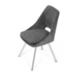 Židle jídelní, šedá látka, kovové nohy, broušená nerez.