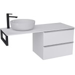 CERANO - Koupelnová skříňka Velora - bílá matná, úchytka chrom + deska pod umyvadlo z lit. mramoru Elanys - 12 mm + konzole černá - 140x54,2x46,5 CER-679370