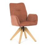 Židle jídelní s područkami, oranžová voděodpudivá látka, dubové nohy, otočná 360°