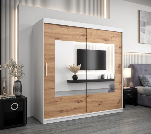 Šatní skříň Abi To Barva korpusu: Bílá, Rozměry: 200 cm, Dveře: Dub artisan