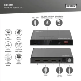 Digitus DS-55339 černá / Rozbočovač / HDMI 1x2 / 8K 60Hz / Downscaling / HDMI 2.1 (DS-55339)