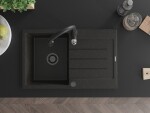 MEXEN/S - Bruno granitový dřez 1 s odkapávačem včetně baterie Savita, černá/zloty metalik 6513-75-672601-70-B