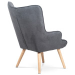 Křeslo "ušák" s podnožkou, potah šedá látka, dřevěné nohy, masiv kaučukovník