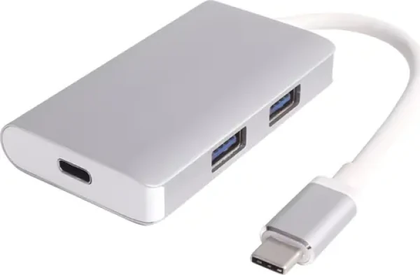 PremiumCord USB-C hub stříbrná / USB hub / 2x USB 3.0 / PD nabíjení / 5 Gbps (KU31HUB05)