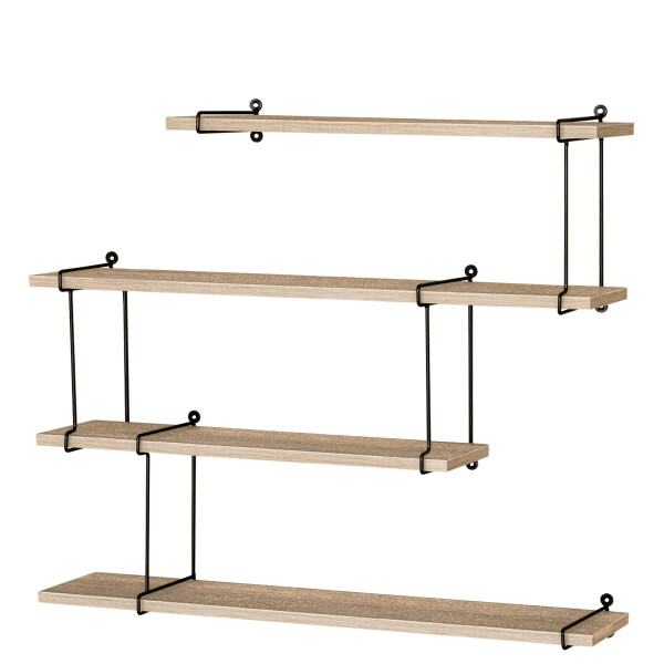 Poličky nástěnné 80 cm, MDF, dekor dub, kov černý mat