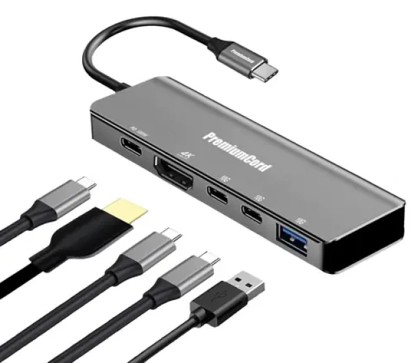 PremiumCord Adaptér USB-C na HDMI+USB-A+USB-C+PD (ku31dock21)