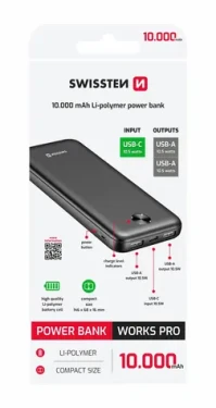 SWISSTEN WORX PRO černá / Powerbanka / 10000mAh / 2x USB-A + 1x USB-C (22013949)