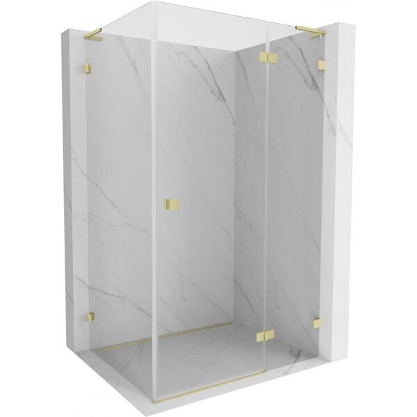 MEXEN/S - Lunar L sprchový kout dveře křídlové pravá 90 x 80, transparent, zlato kartáčovaná 834L-090-080-55-00-P