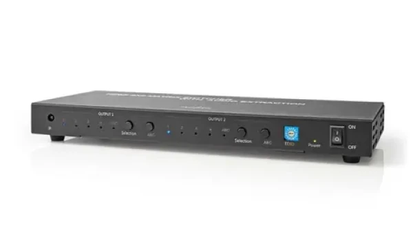 Nedis VMAT3482AT HDMI maticový přepínač 4 vstupy na 2 výstupy / 4K@60Hz / digitální a analogové audio výstupy / dálkový (VMAT3482AT)