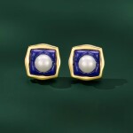 Stříbrné náušnice s perlou a lapis lazuli Margaux – stříbro 925/1000, Modrá Bílá