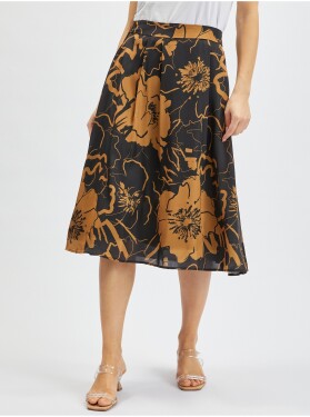 Orsay Hnědo-černá dámská květovaná saténová sukně Dámské