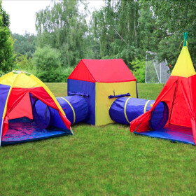 Dětské hřiště 5v1 - herní stan s domečkem, teepee a tunely