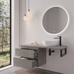 CERANO - Koupelnová skříňka Carole - betonově šedá + deska pod umyvadlo Navira Pro - 36 mm + konzole černá - 120x46x51,6 CER-606168