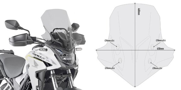 D1171S plexi kouřové Honda CB 500 X (19-23), vxš460x450 mm, o 30 mm vyšší než originál