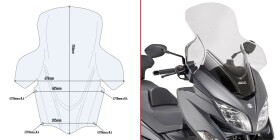 D3115St plexi čiré pro Suzuki Burgman 400 (17-25), vxš750x670 mm, o 210 mm vyšší než originál