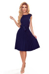 LILA - Tmavě modré dámské plisované šaty s krátkými rukávy 311-12 S