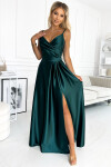 299-9 CHIARA elegantní maxi dlouhé saténové šaty bez ramínek - BOTTLE GREEN XL