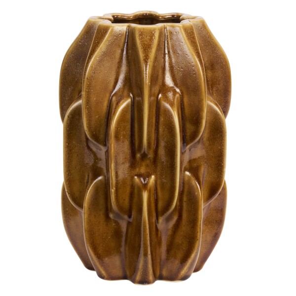 MADAM STOLTZ Keramická váza Warm Yellow 28,5 cm, hnědá barva, keramika