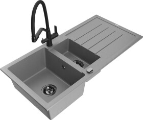 MEXEN - Andres granitový dřez s odkapávačem včetně baterie Duo, šedá 6515-71-671701-70-B