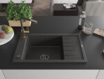MEXEN/S - Elias granitový dřez 1-miska s odkapávačem včetně baterie Flora, černá kropenatá 6511-76-670401-75-B