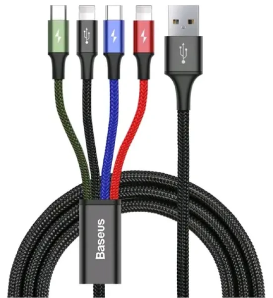 Baseus CA1T4-A01 Fast 4in1 černá / Kabel 2x Lightning / USB-C / MicroUSB 3.5A / 1.2m (57983104553)