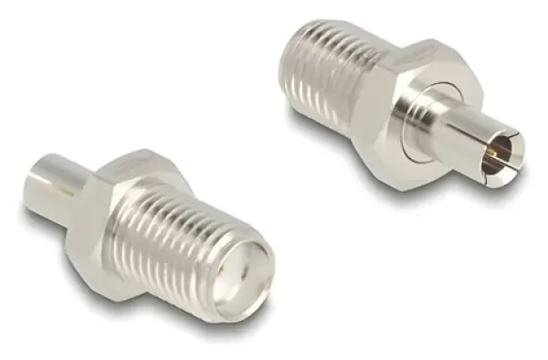 DeLock stříbrná / Adaptér SMA (F) - TS9 (M) / pozlacené kontakty / 50 Ohm (90108)