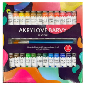 Akrylové barvy 24x12ml se štětcemi 3ks i na keramiku,sklo,kameny v krabičce 22x22x2cm