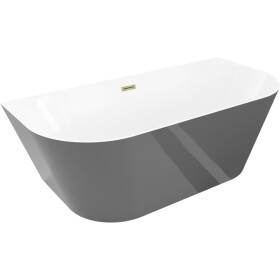 MEXEN/S - Oval Slim volně stojící vana nástěnná 170 x 80, bílá/šedá, sifon a přepad zlatá 52661708062-50