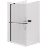 CERANO Sprchová zástěna Walk-in Onyx L-levá vzpěra - 8 mm + polička/držák na ručníky - černá matná, rýhované sklo - 80x200 cm