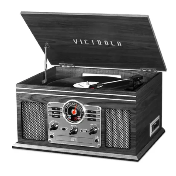Victrola VTA-200B šedá / Gramofon s rádiem CD MC mechanikou / 33 45 78 / FM / BT / RCA / repro (100002201663)