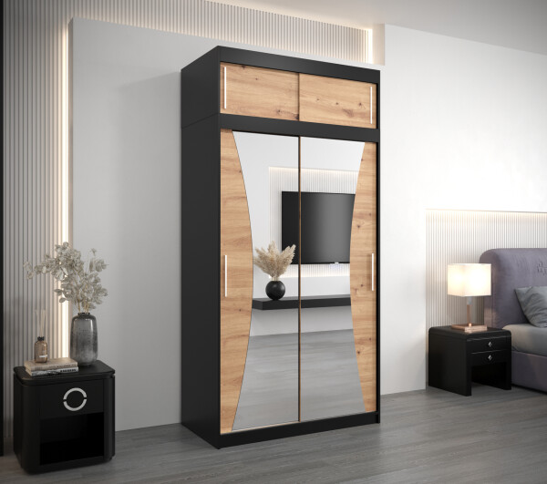Šatní skříň Abi Mo s nástavcem Barva korpusu: Černá, Rozměry: 120 cm, Dveře: Dub artisan