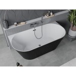 MEXEN/S - Oval Slim volně stojící vana nástěnná 170 x 80, bílá/černá, sifon a přepad grafit kartáčovaná 52661708075-66