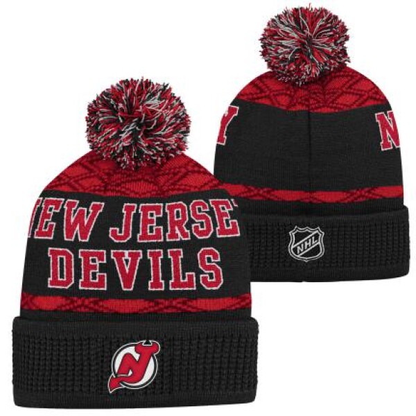 Outerstuff Dětská zimní čepice New Jersey Devils NHL Puck Pattern Cuffed Pom