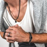 Pánský kožený náramek s černým achátem Antonio, Černá 22 cm