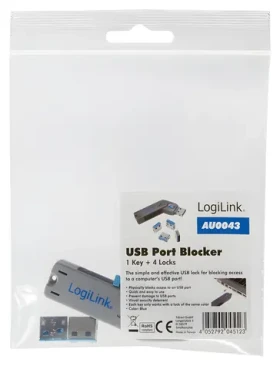 LogiLink AU0043 modrá / Blokovač USB portů / 4x zámek + klíč / USB Typ-A (AU0043)