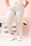Dámské bavlněné kalhoty Plus Size s páskem béžový XL