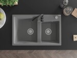 MEXEN/S - Tomas granitový dřez 2-bowl včetně baterie Telma, šedá 6516-71-670200-70