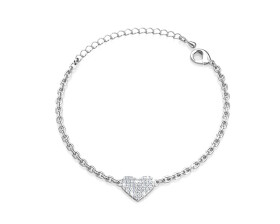 Royal Fashion stříbrný pozlacený náramek Swarovski Srdce DBS0098-WG
