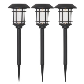 STAR TRADING Zahradní osvětlení na solární napájení Bollard – set 3 ks, černá barva, plast